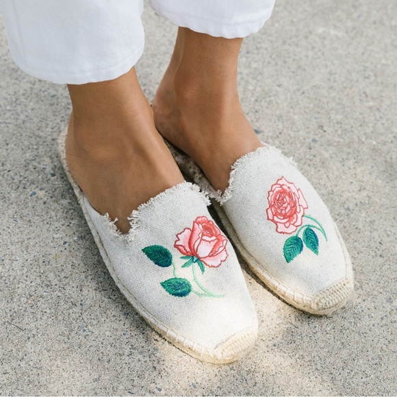Soludos Vogue Exclusive Beige Rose Espadrille Sandals Mules Size 9.5 - Picture 2 of 11